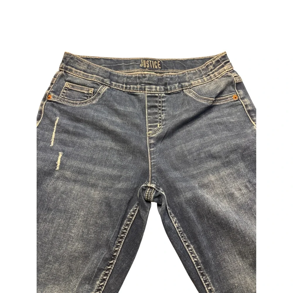 Justice Girls Mid Rise Legging Jeans Dark Wash Distressed Raw Hem Size 16